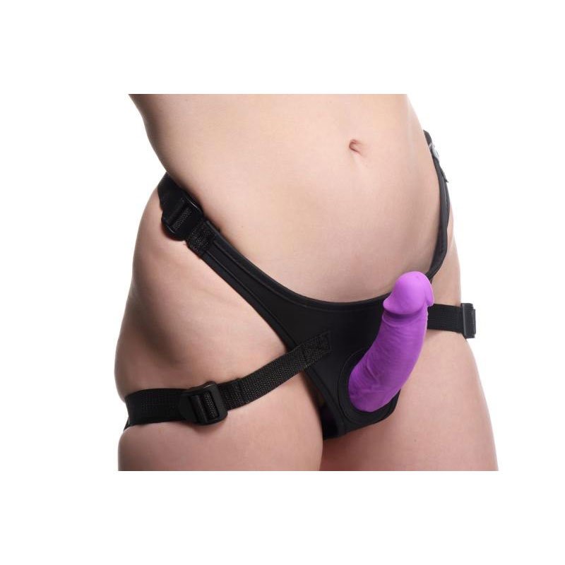 XR Brands - Double Dildo with Harness - Purple