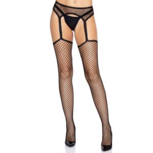 Net Stockings with Garter Belt - Black