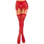 Leg Avenue - Lace Thigh Highs Garter Belt - Red