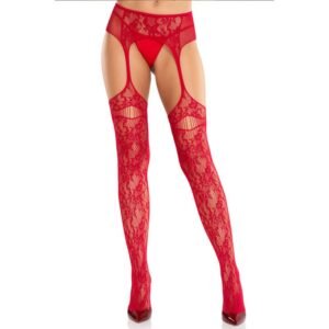 Leg Avenue - Net Stockings Garter Belt - Red