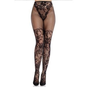 Leg Avenue - Dahlia Lace Tights Net Detail - Black
