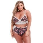 BACI LINGERIE - Grey Floral & Lace Bra Set - White Label - Queen Size
