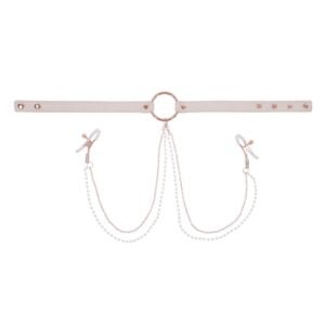 Sportsheets - S&M Peaches â€˜n CreaMe Collar with Nipple Clamps - Cream