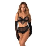 Obsessive - Rossay 4-pcs Crotchless Set - Black