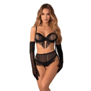 Obsessive - Rossay 4-pcs Crotchless Set - Black