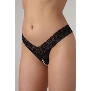 Christine - Pearl Crotchless Thong Pia - Black
